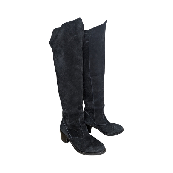 Leather Over The Knee Heeled Round Toe Pull On boots - Picture 1 of 14